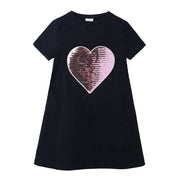 ワンピース 半袖 クルーネック 丸首 Tシャツワンピース ワンピ 色が変わる キッズ 子供服 女の子 ハート ユニコーン スパンコール かわいい おしゃれ カジュアル
