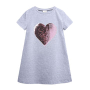 ワンピース 半袖 クルーネック 丸首 Tシャツワンピース ワンピ 色が変わる キッズ 子供服 女の子 ハート ユニコーン スパンコール かわいい おしゃれ カジュアル