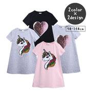 ワンピース 半袖 クルーネック 丸首 Tシャツワンピース ワンピ 色が変わる キッズ 子供服 女の子 ハート ユニコーン スパンコール かわいい おしゃれ カジュアル