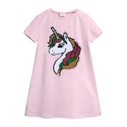 ワンピース 半袖 クルーネック 丸首 Tシャツワンピース ワンピ 色が変わる キッズ 子供服 女の子 ハート ユニコーン スパンコール かわいい おしゃれ カジュアル