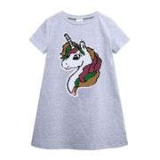 ワンピース 半袖 クルーネック 丸首 Tシャツワンピース ワンピ 色が変わる キッズ 子供服 女の子 ハート ユニコーン スパンコール かわいい おしゃれ カジュアル