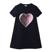 ワンピース 半袖 クルーネック 丸首 Tシャツワンピース ワンピ 色が変わる キッズ 子供服 女の子 ハート ユニコーン スパンコール かわいい おしゃれ カジュアル