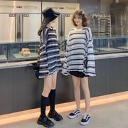 カットソー 長袖 ロンT ロングTシャツ チュニック レディース 女性 婦人 大きいサイズ ドロップショルダー 薄目 薄い 軽量 透け感 透ける ボーダー柄 マカロンカラー ラウンドネック クルーネック ゆったり 体型カバー