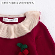ワンピース ニット 子供服 キッズ ジュニア ベビー 女の子 長袖 サクランボ さくらんぼ チェリー フリル襟 膝丈 おしゃれ かわいい お出かけ イベント きれいめ 上品 女児 子ども こども