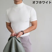Tシャツ カットソー 半袖 メンズ トップス 大きいサイズ スリム ハイネック 無地 シンプル ブラック グレー オフホワイト