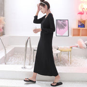 ワンピース 長袖 ラウンドネック ロング丈 マキシ丈 レディース 女性 婦人服 無地 単色 シンプル カジュアル かわいい おしゃれ リラックスウェア ワンマイルウェア