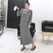 ワンピース 長袖 ラウンドネック ロング丈 マキシ丈 レディース 女性 婦人服 無地 単色 シンプル カジュアル かわいい おしゃれ リラックスウェア ワンマイルウェア