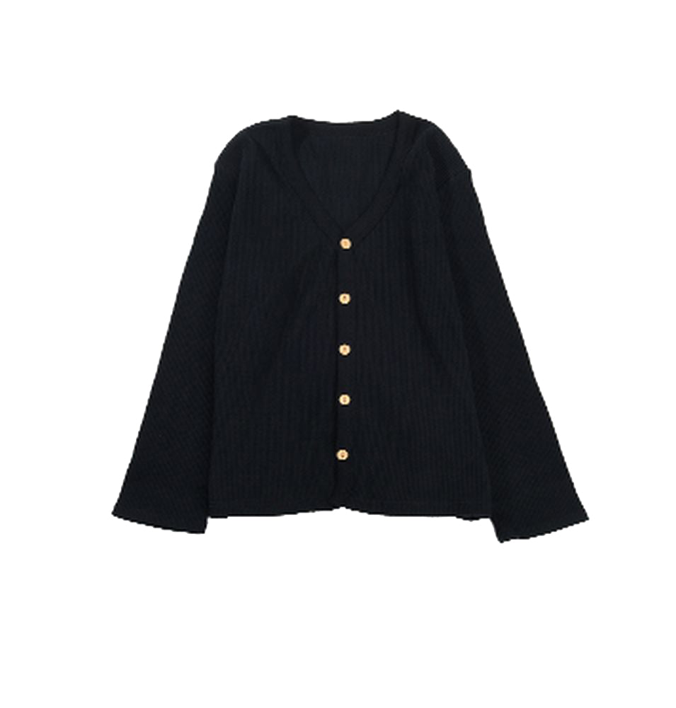 カーディガン Vネック 長袖 リブ生地 子供服 キッズ ブラック バリエーション画像