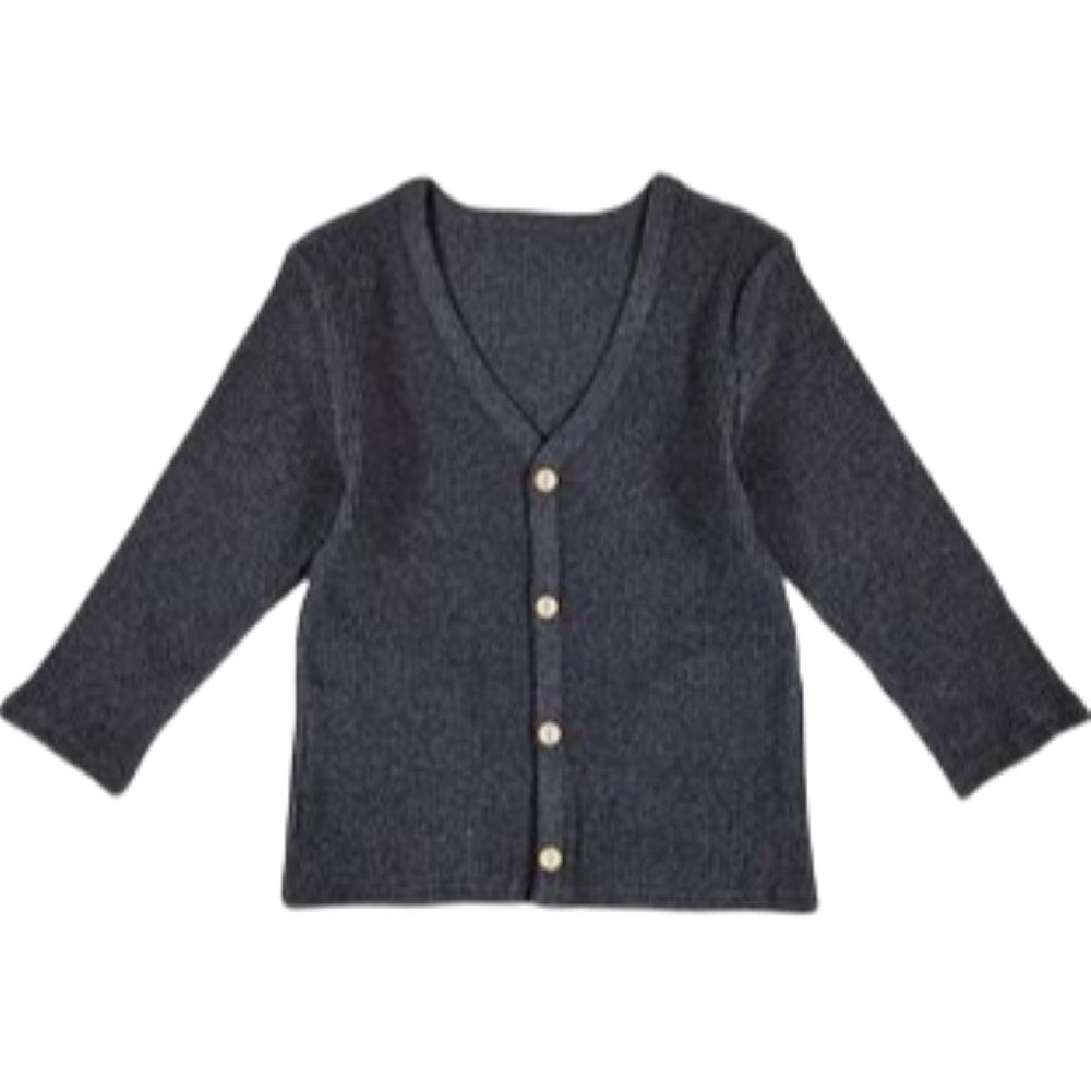 カーディガン Vネック 長袖 リブ生地 子供服 キッズ チャコールグレー バリエーション画像