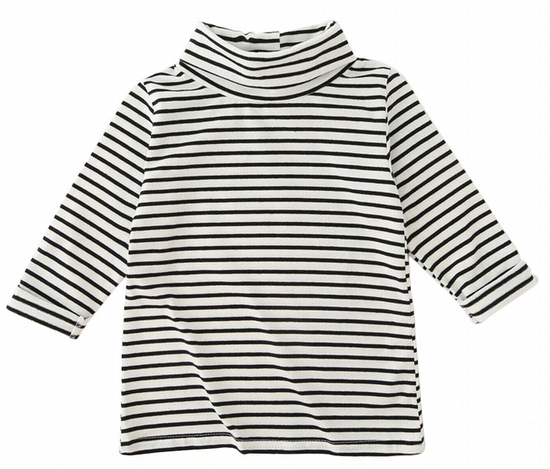 カットソー 長袖 タートルネック ボーダー柄 子供服 キッズ ブラック バリエーション画像