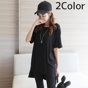 チュニック カットソー Tシャツ 半袖 ラウンドネック レディース トップス スリット 後ろ長め 春夏 無地 シンプル カジュアル お出かけ おしゃれ 普段着
