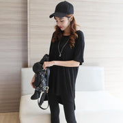チュニック カットソー Tシャツ 半袖 ラウンドネック レディース トップス スリット 後ろ長め 春夏 無地 シンプル カジュアル お出かけ おしゃれ 普段着
