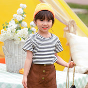 Tシャツ カットソー ラウンドネック 半袖 キッズ 女の子 男の子 プリント ボーダー 子ども服 夏服 かわいい 普段着 デイリー