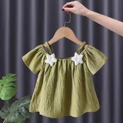 ブラウス 半袖 キッズ ベビー 女の子 子供服 トップス プルオーバー オフショルダー フレア Aライン ゆったり 肩出し 肩紐