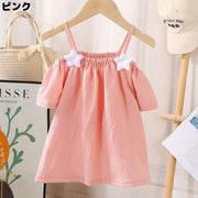 ブラウス 半袖 キッズ ベビー 女の子 子供服 トップス プルオーバー オフショルダー フレア Aライン ゆったり 肩出し 肩紐