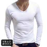 Tシャツ 長袖 Vネック ラウンドネック メンズ 男性用 トップス 無地 黒 白 定番 丸首 インナーシャツ カジュアル シンプル おしゃれ 旅行 お出かけ 部屋着 紳士用 グレー ワイン グリーン ブルー ネイビー ベージュ