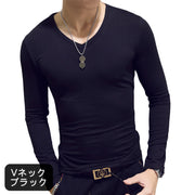 Tシャツ 長袖 Vネック ラウンドネック メンズ 男性用 トップス 無地 黒 白 定番 丸首 インナーシャツ カジュアル シンプル おしゃれ 旅行 お出かけ 部屋着 紳士用 グレー ワイン グリーン ブルー ネイビー ベージュ