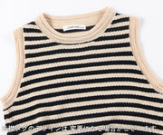 ベスト キッズ ベビー 男の子 女の子 子供服 キッズウェア トップス ニット ノースリーブ クルーネック ボーダー 縞々 プルオーバー シンプル おしゃれ