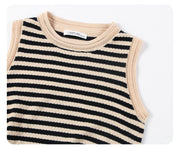 ベスト キッズ ベビー 男の子 女の子 子供服 キッズウェア トップス ニット ノースリーブ クルーネック ボーダー 縞々 プルオーバー シンプル おしゃれ