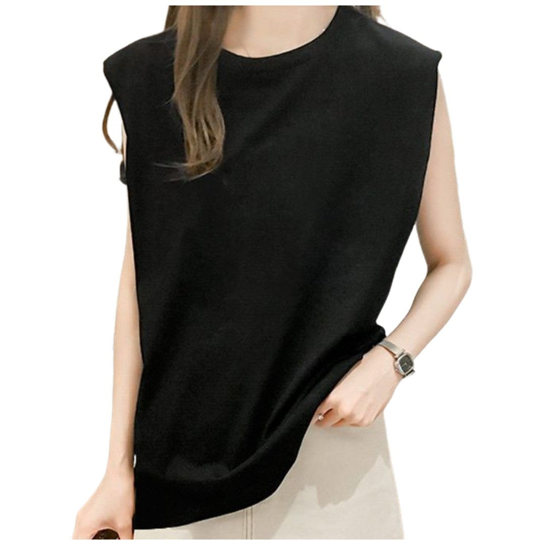 カットソー レディース フレンチスリーブ 半袖 ノースリーブ トップス Tシャツ 袖なし大きいサイズ 婦人用 女性用 ラウンドネック 丸首 無地 単色 おしゃれ