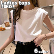カットソー レディース フレンチスリーブ 半袖 ノースリーブ トップス Tシャツ 袖なし大きいサイズ 婦人用 女性用 ラウンドネック 丸首 無地 単色 おしゃれ