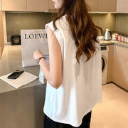カットソー レディース フレンチスリーブ 半袖 ノースリーブ トップス Tシャツ 袖なし大きいサイズ 婦人用 女性用 ラウンドネック 丸首 無地 単色 おしゃれ
