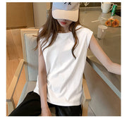 カットソー レディース フレンチスリーブ 半袖 ノースリーブ トップス Tシャツ 袖なし大きいサイズ 婦人用 女性用 ラウンドネック 丸首 無地 単色 おしゃれ