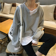 トレーナー レディース 女性 トップス 長袖 ラウンドネック スリット 重ね着風 フェイクレイヤード オーバーサイズ ビッグシルエット シンプル お洒落 可愛い 体型カバー お出かけシーン 普段使い ヘビロテ