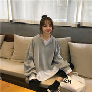 トレーナー レディース 女性 トップス 長袖 ラウンドネック スリット 重ね着風 フェイクレイヤード オーバーサイズ ビッグシルエット シンプル お洒落 可愛い 体型カバー お出かけシーン 普段使い ヘビロテ