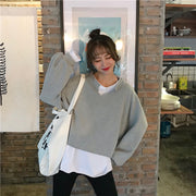 トレーナー レディース 女性 トップス 長袖 ラウンドネック スリット 重ね着風 フェイクレイヤード オーバーサイズ ビッグシルエット シンプル お洒落 可愛い 体型カバー お出かけシーン 普段使い ヘビロテ
