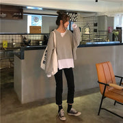 トレーナー レディース 女性 トップス 長袖 ラウンドネック スリット 重ね着風 フェイクレイヤード オーバーサイズ ビッグシルエット シンプル お洒落 可愛い 体型カバー お出かけシーン 普段使い ヘビロテ