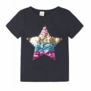 半袖Ｔシャツ キッズ ベビー 子供服 こども服 スパンコール 猫 ねこ ネコ 星 スター Ｔシャツ ラウンドネック プルオーバー おしゃれ 女の子 女児 80 90 100 110 120 130 140