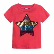 半袖Ｔシャツ キッズ ベビー 子供服 こども服 スパンコール 猫 ねこ ネコ 星 スター Ｔシャツ ラウンドネック プルオーバー おしゃれ 女の子 女児 80 90 100 110 120 130 140