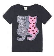 半袖Ｔシャツ キッズ ベビー 子供服 こども服 スパンコール 猫 ねこ ネコ 星 スター Ｔシャツ ラウンドネック プルオーバー おしゃれ 女の子 女児 80 90 100 110 120 130 140