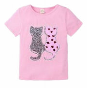 半袖Ｔシャツ キッズ ベビー 子供服 こども服 スパンコール 猫 ねこ ネコ 星 スター Ｔシャツ ラウンドネック プルオーバー おしゃれ 女の子 女児 80 90 100 110 120 130 140