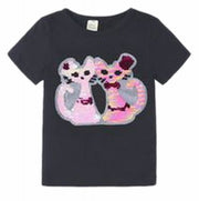 半袖Ｔシャツ キッズ ベビー 子供服 こども服 スパンコール 猫 ねこ ネコ 星 スター Ｔシャツ ラウンドネック プルオーバー おしゃれ 女の子 女児 80 90 100 110 120 130 140