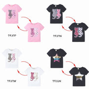 半袖Ｔシャツ キッズ ベビー 子供服 こども服 スパンコール 猫 ねこ ネコ 星 スター Ｔシャツ ラウンドネック プルオーバー おしゃれ 女の子 女児 80 90 100 110 120 130 140