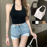タンクトップ カットソー ピラティス ヨガウェア レディース 女性 トップス ホルターネック ノースリーブ カップ付き 無地 ホワイト ブラック カーキ シンプル クール かっこいい 可愛い キュート フェミニン スポーティ おしゃれ 春 夏