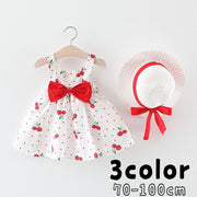ワンピース 子供服 ベビー キッズ 女の子 ノースリーブ フレアスカート 帽子付き 2点セット リボン さくらんぼ かわいい キュート