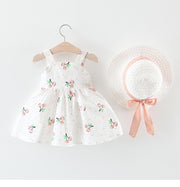 ワンピース 子供服 ベビー キッズ 女の子 ノースリーブ フレアスカート 帽子付き 2点セット リボン さくらんぼ かわいい キュート