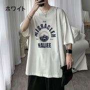 Tシャツ 半袖 トップス メンズ 男性 ラウンドネック 丸首 大きいサイズ クルーネック プリント 定番 着回し 普段着 シンプル カジュアル アウトドア
