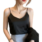 キャミソール レディース 婦人服 トップス インナー Vネック ノースリーブ シンプル 無地 単色 エレガント 上品 光沢感 おしゃれ かわいい 通勤 オフィスファッション ビジネス ホワイト ブラック ベージュ