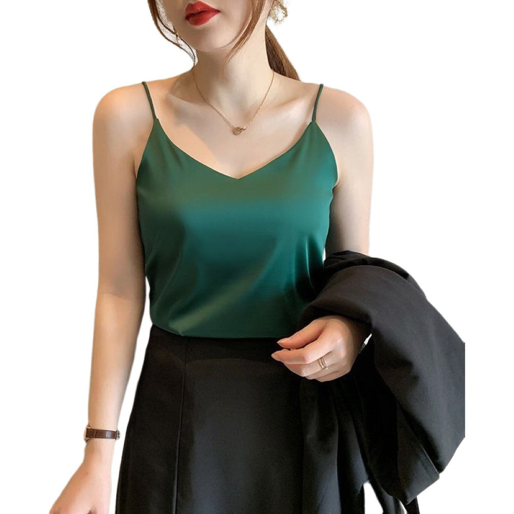 キャミソール レディース 婦人服 トップス インナー Vネック グリーン バリエーション画像