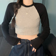 カットソー 長袖 レディース ショート丈 クロップド丈 短め クルーネック ラグランスリーブ 丸首 ロンT Tシャツ おしゃれ かわいい カジュアル デイリー 肌見せ 普段着 部屋着 デート 女子 女性用 婦人服
