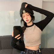 カットソー 長袖 レディース ショート丈 クロップド丈 短め クルーネック ラグランスリーブ 丸首 ロンT Tシャツ おしゃれ かわいい カジュアル デイリー 肌見せ 普段着 部屋着 デート 女子 女性用 婦人服