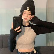 カットソー 長袖 レディース ショート丈 クロップド丈 短め クルーネック ラグランスリーブ 丸首 ロンT Tシャツ おしゃれ かわいい カジュアル デイリー 肌見せ 普段着 部屋着 デート 女子 女性用 婦人服