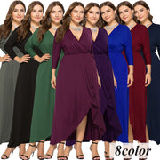 パーティードレス ワンピース ロング マキシ丈 レディース マキシワンピ カシュクール 長袖 マキシ丈ワンピース ロングワンピース ロングドレス ウエスト 切替 Aライン Vネック 無地 パーティー フォーマル 結婚式 二次会 おしゃれ シンプル エレガント セクシー 上品 大きいサイズ 黒 女性 ファッション 2L 3L 4L スリット マーメイド