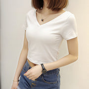 カットソー 半袖 ショート丈 レディース 女性 婦人服 トップス Vネック 大きいサイズ ゆったり ラフ ミニ丈 Tシャツ 単色 無地 へそ出し 肌見せ シンプル かわいい キュート ガーリー お出かけ ベーシック ヘビロテ 定番 夏 黒 白
