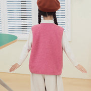 ベスト チョッキ ジレ キッズ 子供用 子ども用 女の子 男の子 ジュニア お揃い ペアルック ノースリーブ 裏起毛 ポケット付き チャック ファスナー ジッパー ボア生地 無地 シンプル カジュアル 可愛い キュート ふわふわ 防寒 秋 冬