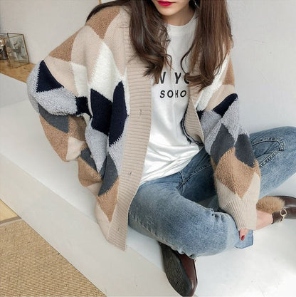 カーディガン ニットカーディガン レディース 女性 アーガイル柄 羽織 商品画像3